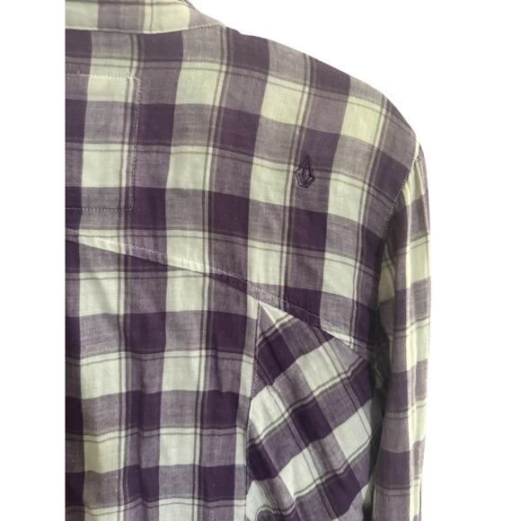 Volcom Womens Medium Cotton Purple Plaid Luna Long Sleeve Button Top #5650 - Picture 9 of 15